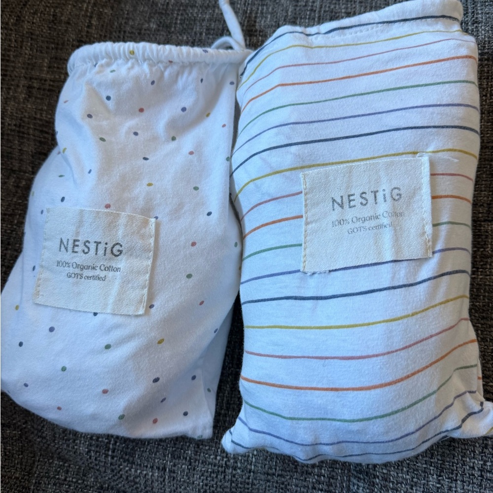 NESTIG Organic Cotton Multi-Color Striped & Dot Swaddles (Set of 2)